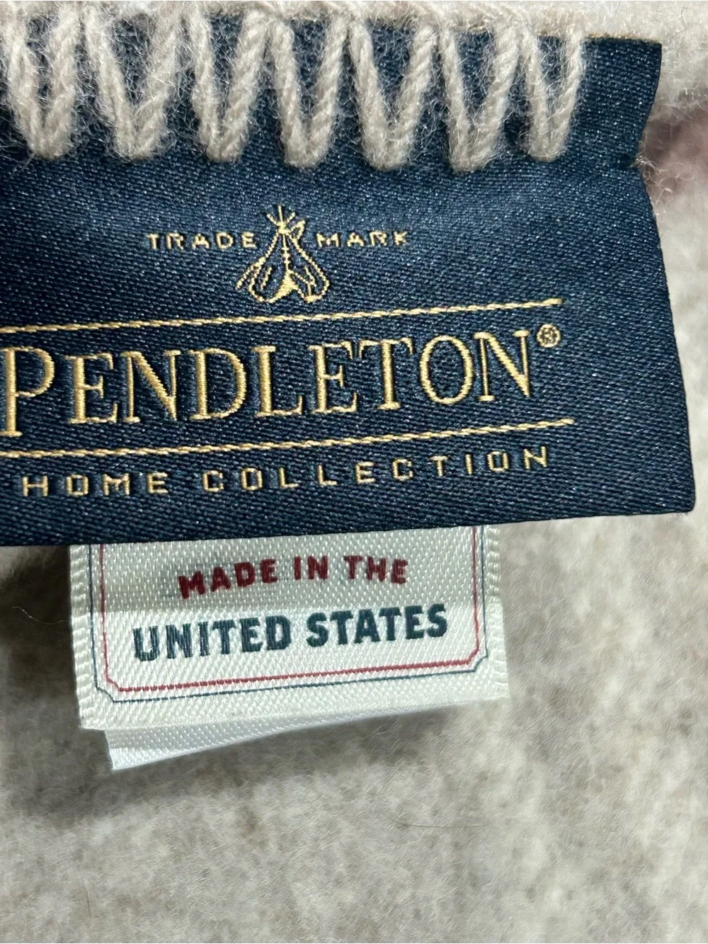 Pendleton Cream Blanket with Brown Stripe Accents 100% Wool